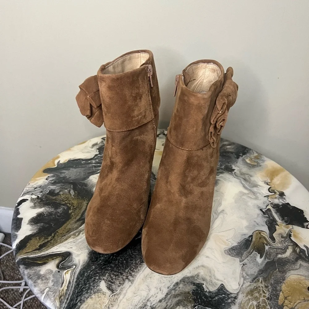 Kate Spade New York Brown Suede Ankle Booties with Bow